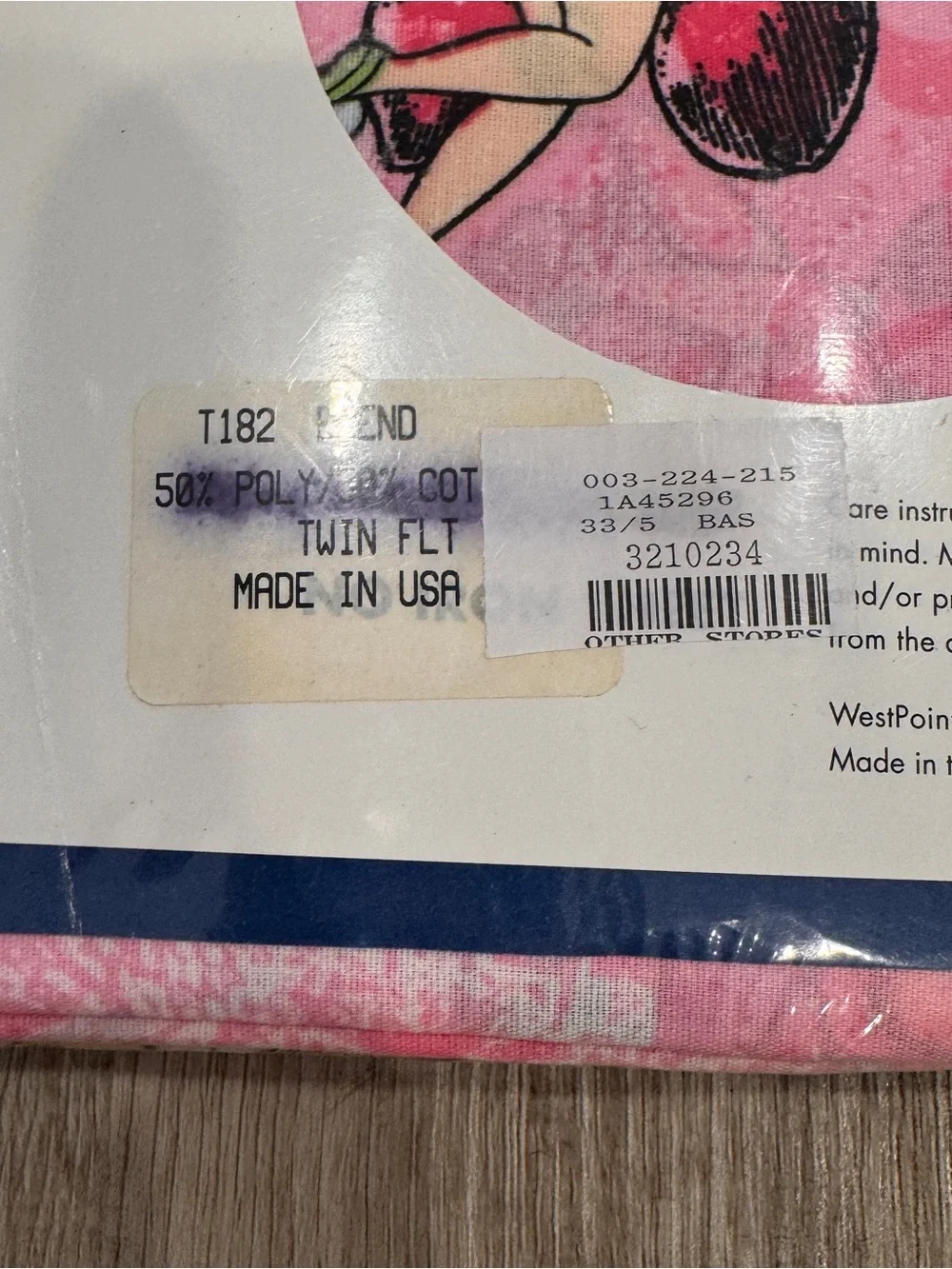 NIP Disney Home Pink Tinker Bell Twin Flat Sheet Cotton Blend USA Made